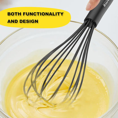 NileHome Silicone Whisk Set 8" 10" 12" Kitchen Whisk Kitchen Wisk Wire Whisks for Cooking, Whisking, Blending, Beating, Stirring-Black 3 Pack