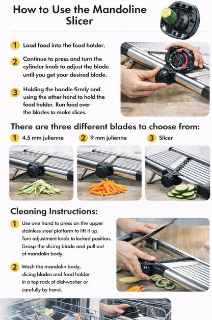Groa Adjustable Mandoline Slicer for Kitchen– French Fry Cutter, Potato Slicer Vegetable Slicer Tomato Slicer in Kitchen Essentials with Resistant Gloves- Stainless Steel Mandolin vegetable cutter