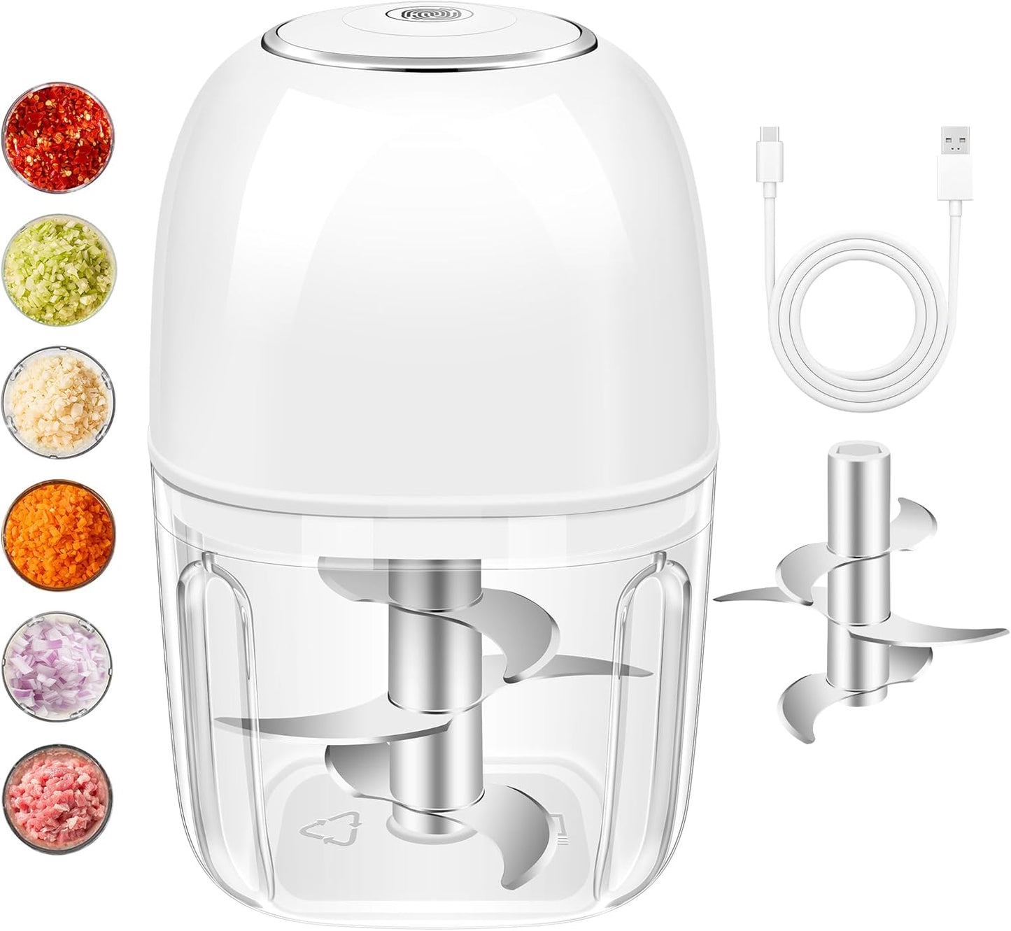 450ML (1.8 Cup) Electric Garlic Chopper, Mini Portable Food Processor, Garlic Grinder Masher for Onion, Ginger, Chili, Fruit, Vegetable, Meat