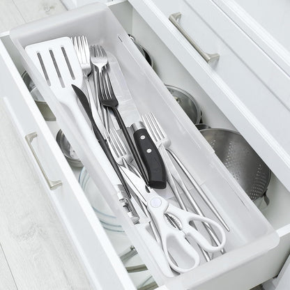 2 Pack Deep Drawer Organizer Bins, Adjustable Sliding Drawer Organizer Bin Expandable Tray for Kitchen Utensils, BBQ Tools, Towels, Durable Plastic Sliding for Easy Storage (12.4" to 18”)
