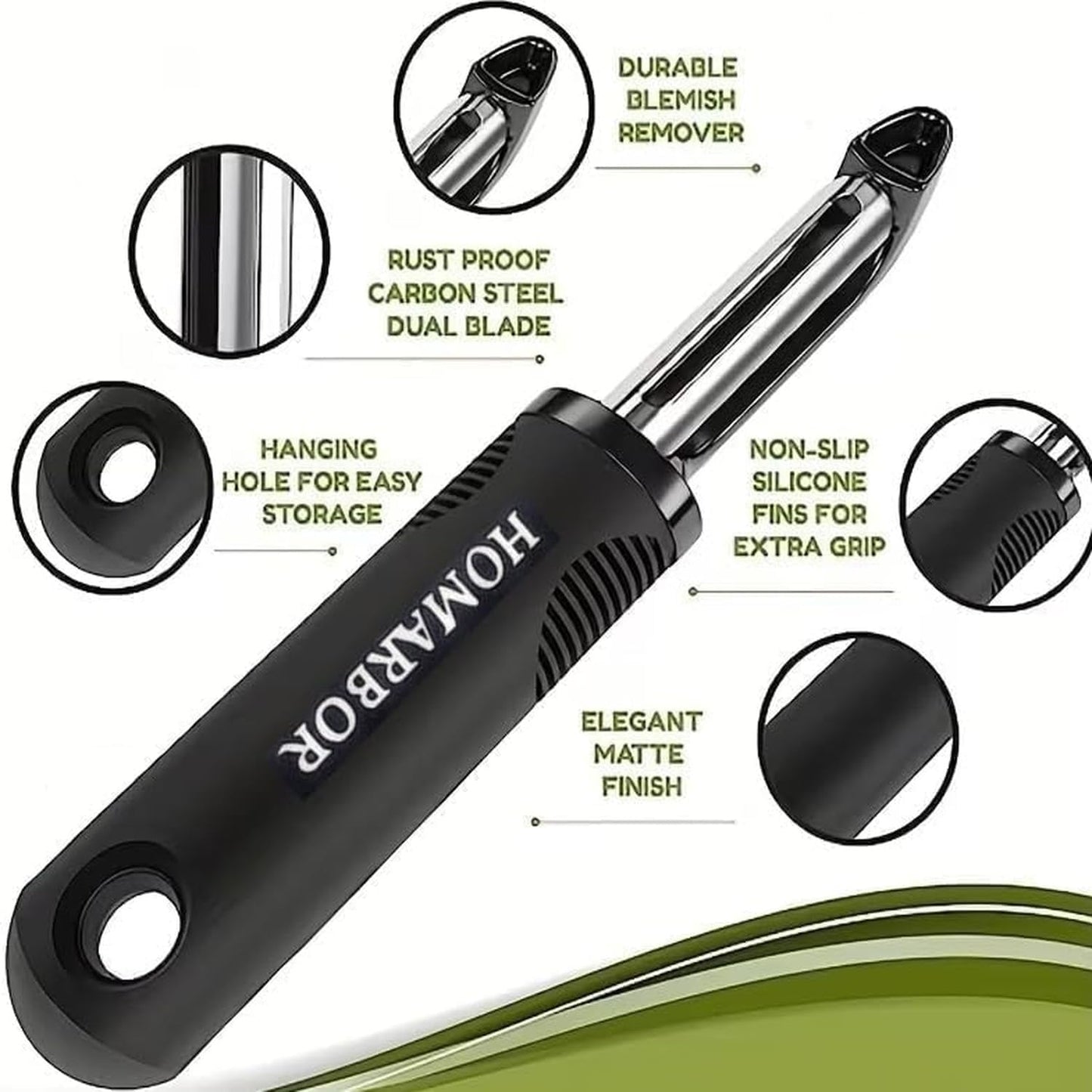 Black Premium Vegetable Peeler | Ultra-Sharp Swivel Stainless Steel Blade | Ergonomic Soft Grip Handle | Mango Peeler | Dishwasher Safe | Skin Peeler for Veggies & Fruits | Potato Peeler & Eye Remover