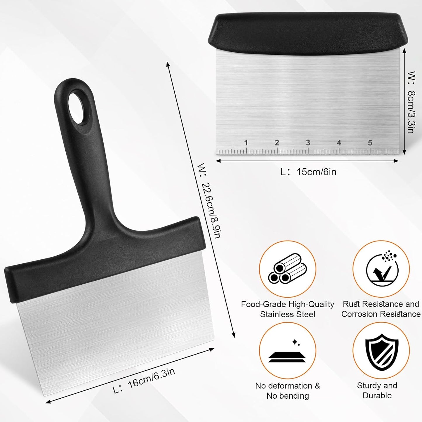 Bench Scraper,Dough Scraper,Premium Stainless Steel Dough Cutter with Measuring Scale,Multi- Purpose Food Scraper for Pastry,Cake,Pizza,Bread,Cooking