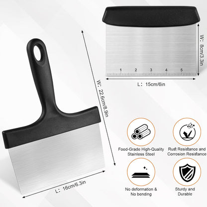 Bench Scraper,Dough Scraper,Premium Stainless Steel Dough Cutter with Measuring Scale,Multi- Purpose Food Scraper for Pastry,Cake,Pizza,Bread,Cooking
