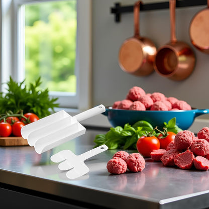 White Creative Kitchen Triple Meatball Maker, Meat Ball Scoop with Cutting Spade Ball Maker, None-Stick Meatball Maker Melon Ballers Fruit and Vegetable Tools