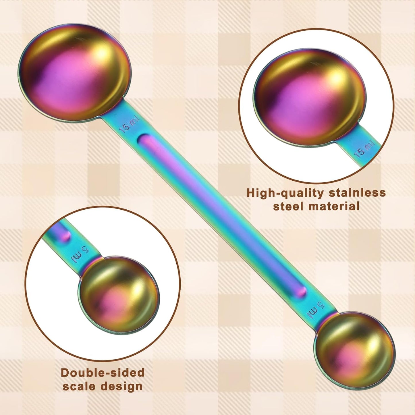 Double Sided Measuring Spoon Stainless Steel Coffee Scoop Teaspoon Measuring Spoon 1 Tsp (5ml) & 1 Tbsp (15ml) Dual-Measure Long-Handle Spoons Coffee Measurings Spoons (Black)