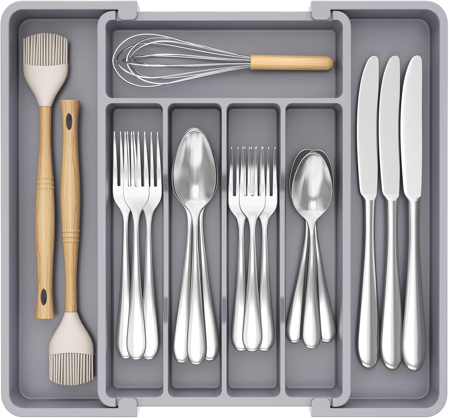 Lifewit Silverware Drawer Organizer, Expandable Utensil Tray for Kitchen, BPA Free Flatware and Cutlery Holder, Adjustable Plastic Storage for Spoons Forks Knives, 11-18 x 14", Black