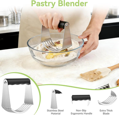 USLAI Biscuit Cutter Set, Stainless Steel Round Cookie Cutter with Bench Scraper & Pastry Blender, Professional Kitchen Baking Dough Tools (3-Piece Set)