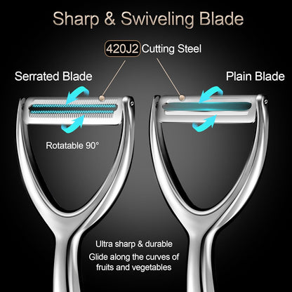 Premium Vegetable Peeler Stainless Steel，Ultra Sharp Potato Peelers, Fruit Veggie Peeler Swivel Blade, Y Shaped Apple Carrot Peelers for Kitchen Ergonomic Handle - 5 Years Warranty (Serrated)