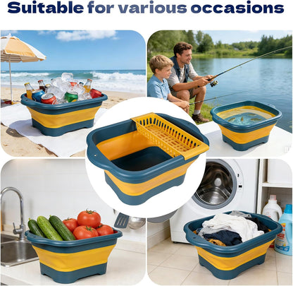 Collapsible Colander Set & Food Strainer for Kitchen, 4 in 1 Kitchen Gadget Strainer with Draining Tray for Pasta Noodle Fruit & Vegetable, 1 Pack