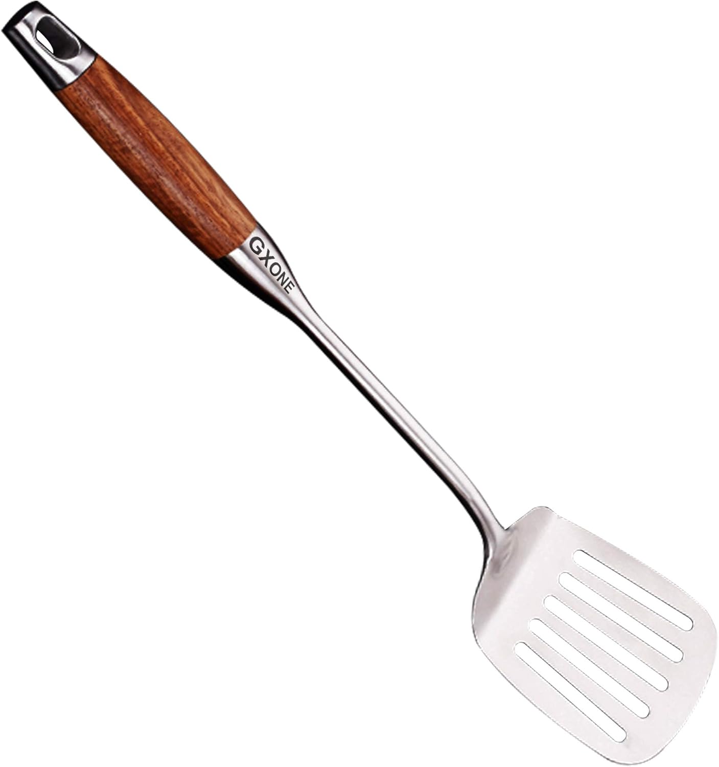 Slotted Spoon,304 Stainless Steel Skimmer Spoon with Heat Resistant Wooden Handle,Silver/15.8Inch