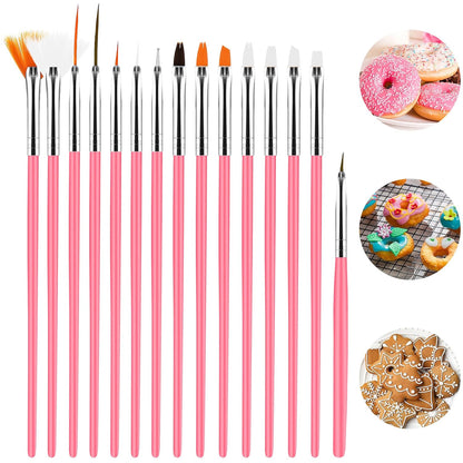 15pcs Cake Painting Brushes, Cake Decorating Brushes Kit, Food Paint Brush Tools, Fondant Sugar Cookie Painting Brushes Supplies for Cake Decoration (White)