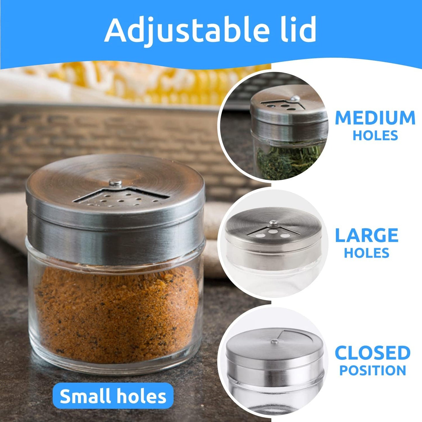 CUSINIUM 2-Pack 1.5oz Glass Spice Seasonings Shaker With Adjustable Lid