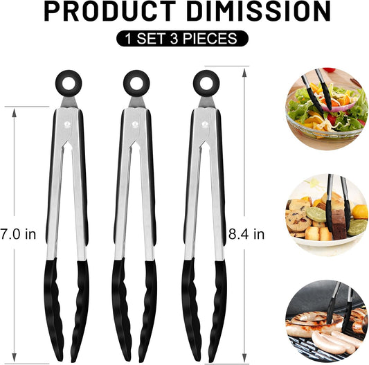 Hotec Silicone Kitchen Tongs for Cooking 9-Inch Serving Tongs with Silicone Tips, Set of 3 (Gradient Blue)