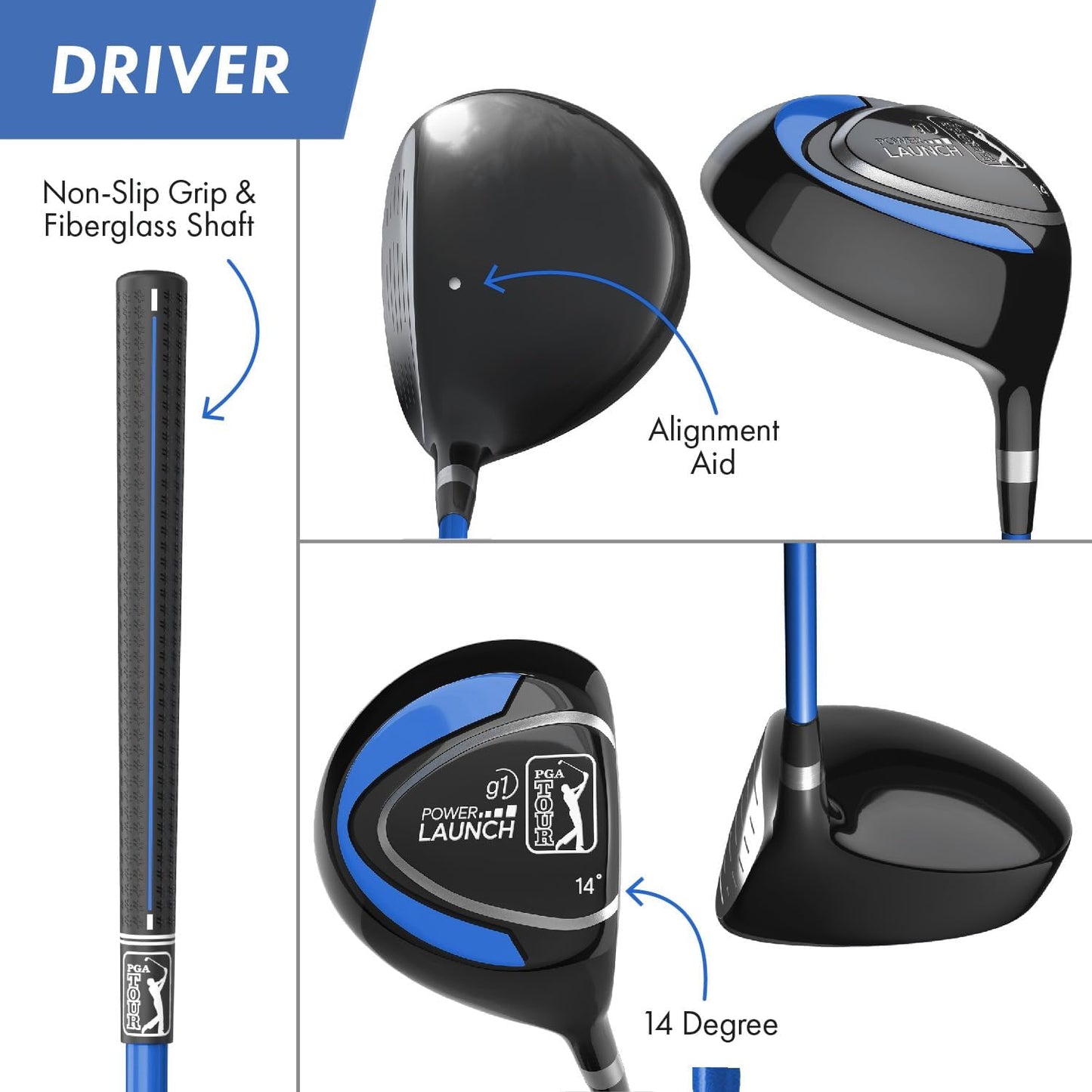 PGA Tour Youth Golf Club Set for Ages 8-12 & 12+ (4’8”–5’10”), Right and Left-Handed Kids Golf Sets – Beginner Junior Golf Clubs with Lightweight Stand Bag, Mallet Putter, Hybrid, Driver
