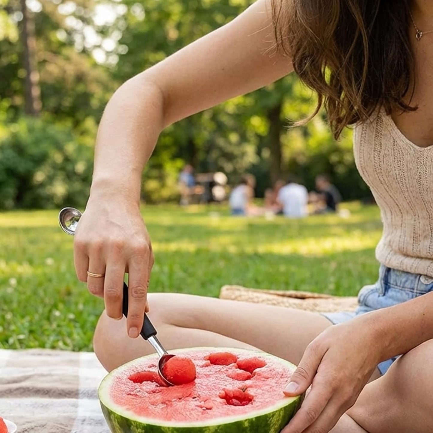 Watermelon Slicer Cutter, 6-Piece Fruit Serving Utensils for Kitchen, Watermelon Slicer with Melon Baller Scoop and Fruit Forks, Easy to Use and Clean