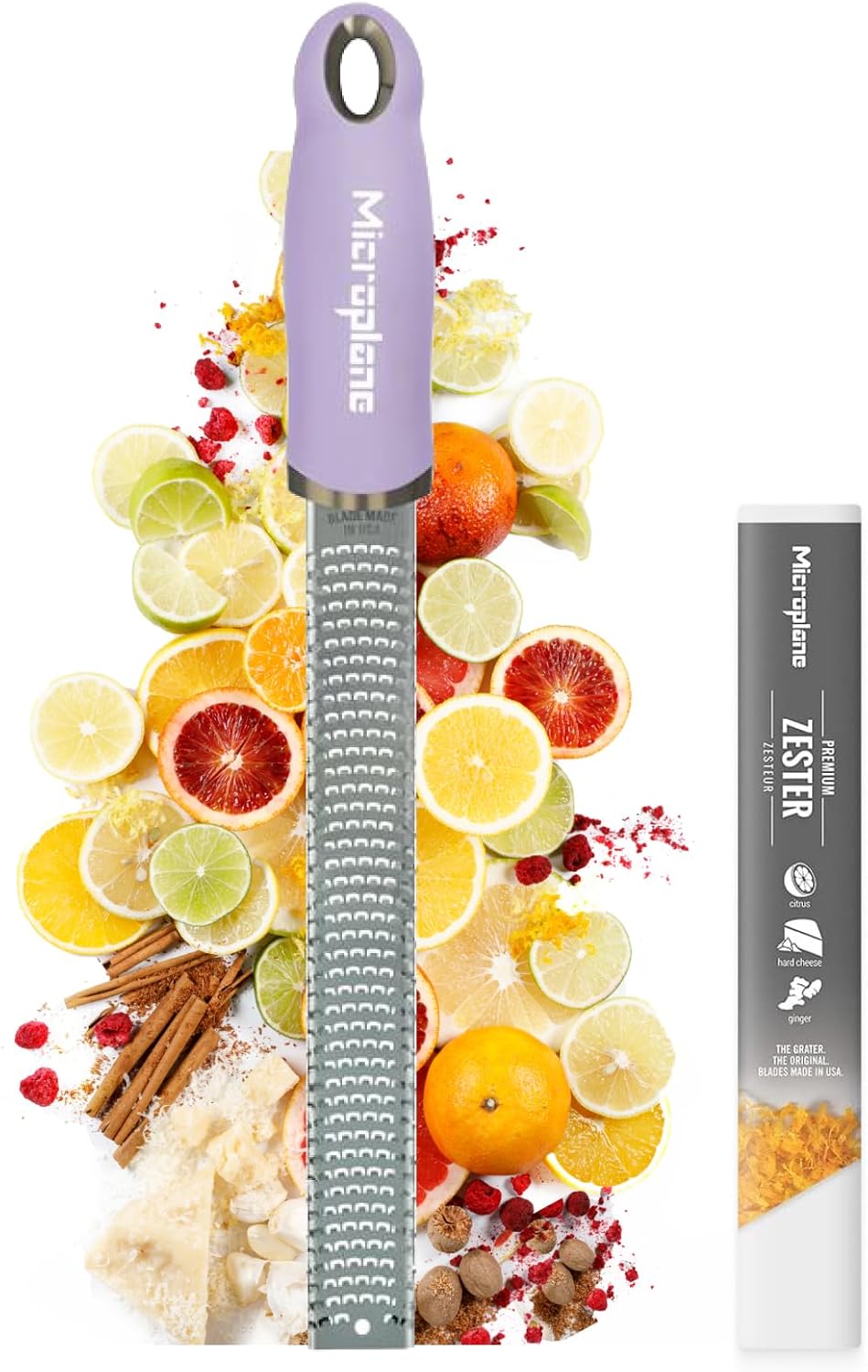 Premium Classic Series Zester - Pomegranate Red | Lemon Zester tool, Hard Cheese & Vegetable Grater | For Citrus, Parmesan Cheese, Garlic, Ginger, Nutmeg | Fine Stainless Steel Blade, Made in USA