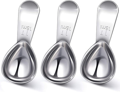 Patelai 3 Pieces Coffee Scoop Tablespoon Measuring Spoons Stainless Steel Coffee Scoops Short Handle Tablespoon for Tea Sugar Kitchen Gifts(15 ml,Silver)