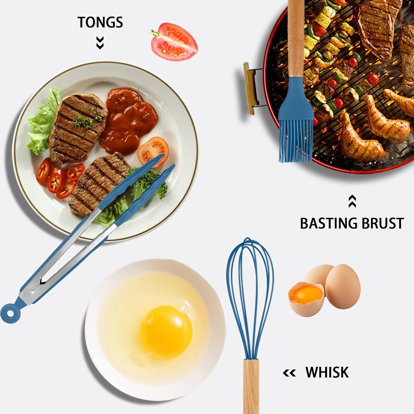 MIBOTE Silicone Cooking Kitchen Utensils Set with Holder, Wooden Handles BPA Free Non Toxic Silicone Turner Tongs Spatula Spoon Kitchen Gadgets Utensil Set for Nonstick Cookware (Coffee)