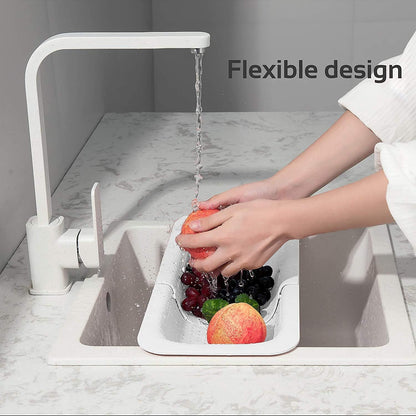 Extendable Strainer Basket Over the Sink Colander Vegetables Noodle Pasta Food Drain Basket Space Saver Portable Drainer (Grey)