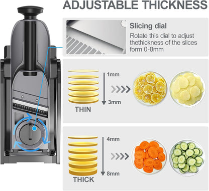 Mandoline Slicer for Kitchen, 6 in 1 Vegetable slicer, Potato Slicer with Thickness Adjuster,Faster Kitchen Slicer for Meal Prep (just Slice, With Peeler/Cleaning Brush, Mandolin)