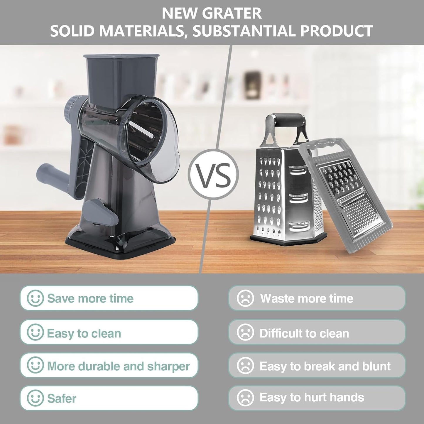 Rotary Cheese Grater with Handle-Versatile Cheese Grater Non-Slip Suction Base,Cheese Shredder & Food Slicer for Cheese,Carrots, Cucumbers,Nuts-Compact & Easy Clean Kitchen Kitchen Tool (blue)