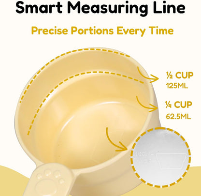 1/2 Cup Dog Food Scoop, Extra Long Handle Sturdy Melamine Pet Food Measuring Scoop with Clear Marking Lines, BPA-Free, Shatterproof, Dishwasher Safe (Butter Yellow, 1/2 Cup)