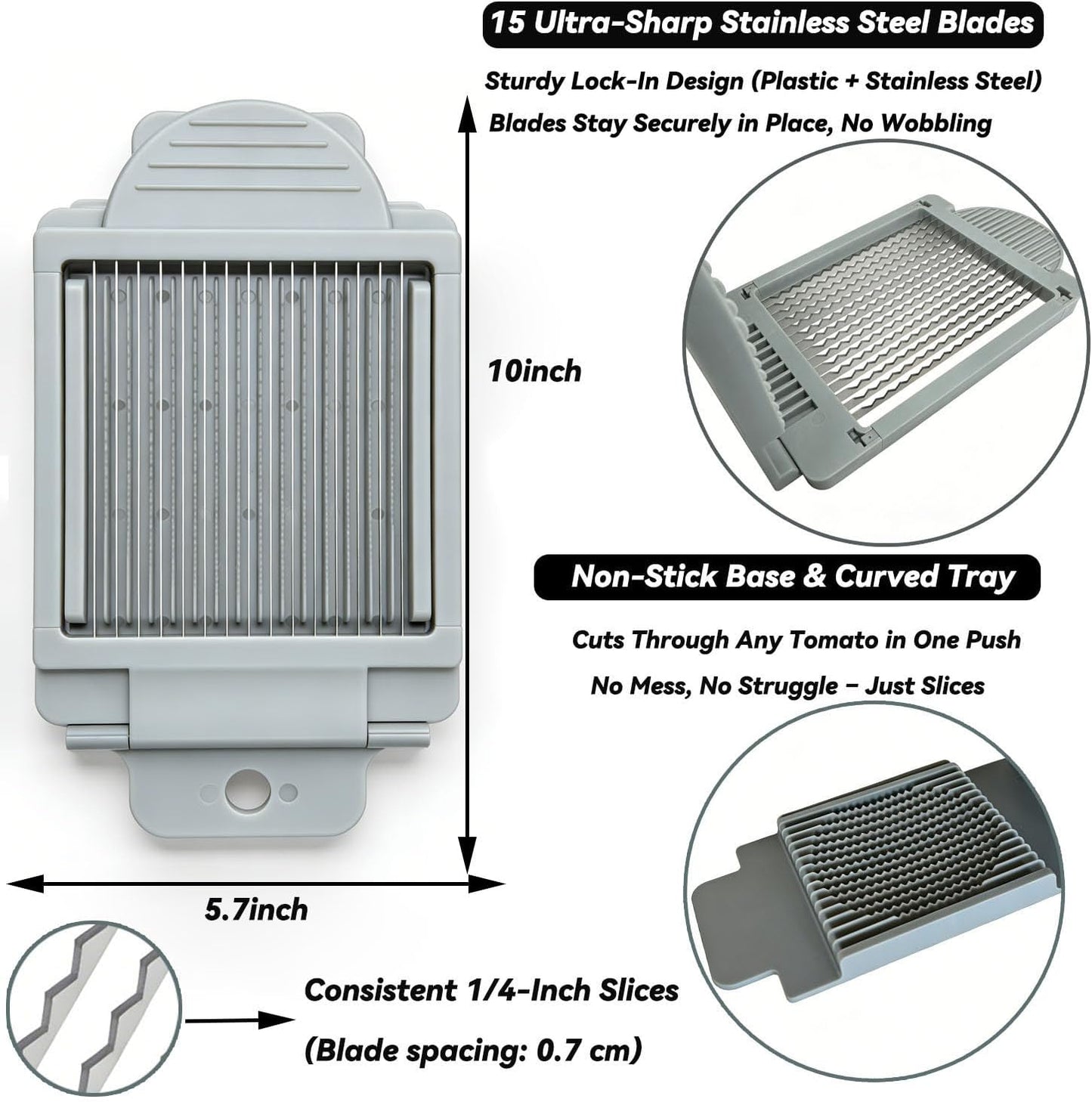 Tomato Slicer | Vegetable Slicer | Stainless Steel Tomato Slicer with 15 Sharp Blades, Time-Saving Tomato Cutter for Kitchen
