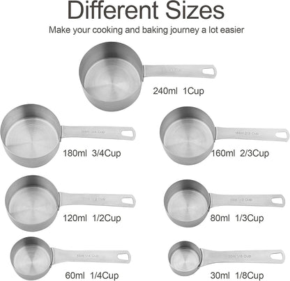 Smithcraft Measuring Cups and Spoons Set, 18/8 Stainless Steel Measuring Cups and Spoons for Kitchen & Baking, Heavy Duty Metric & US 8 Measuring cups, 9 Measuring Spoons Set