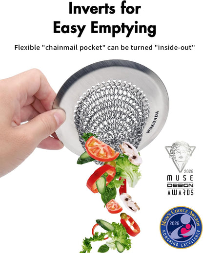 Revolutionary Kitchen Sink Drain Strainer/Patented Reversible Chain Mesh, Effortless Cleaning & Debris Catcher, Large Capacity, Anti-Clog, 304 Stainless Steel & Rust-Proof/Handmade