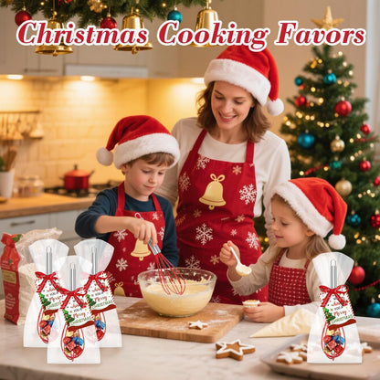 24 Sets Christmas Whisk Gift Sets Xmas Party Favors Includes 10 Inch Stainless Steel Egg Beaters Greeting Cards Ribbons Plastic Bags Ideal for Baking Cooking Stocking Stuffers Holiday (24, 10 Inch)