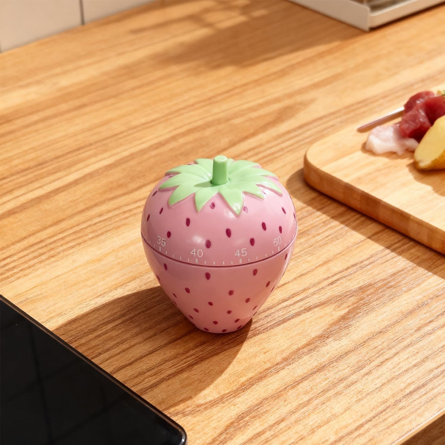 Cute Fruit Cookie Kitchen Timer | Novelty Manual Cooking Alarm | Fun Shaped Mechanical Strawberry Windup for Home Desktop Decor