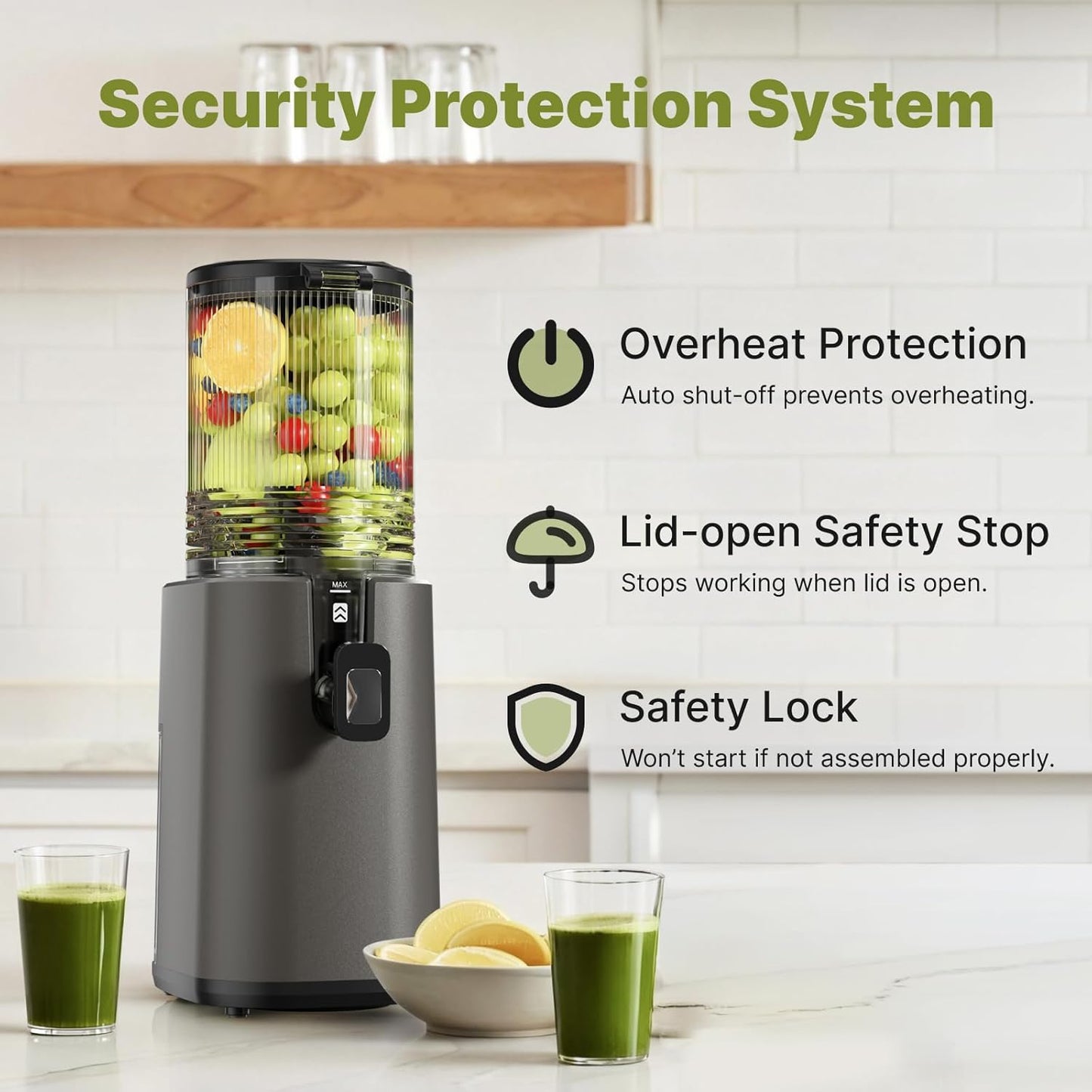 Cold Press Juicer, 5.5inch Wide Feed Chute Juicer Extractor Machine, Slow Masticating Juicer for Whole Vegetables & Fruits, Black