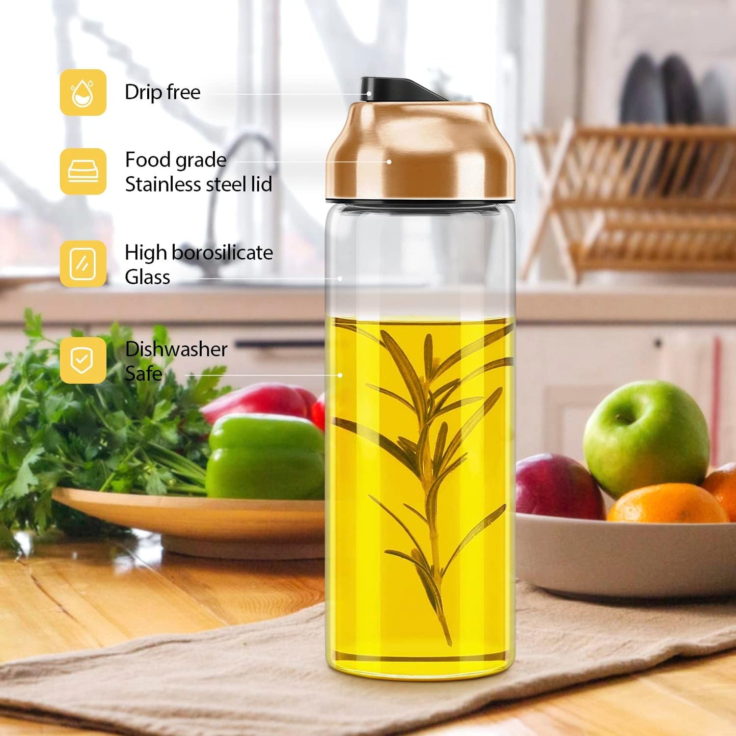 Aelga Olive Oil Dispenser - 14 OZ Glass Oil and Vinegar Dispenser Bottles Set for Kitchen No Drip-Set of 2
