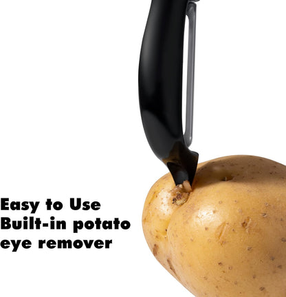 Rainspire Vegetable Peeler Potato Peelers for Kitchen, Sharp Stainless Steel Blades Veggie, Comfortable Handle Fruit Peeler, Carrot Peeler Apple Peeler Dishwasher Safe, Black, 2-Pack