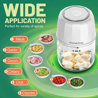 Electric Garlic Chopper, 300ML Portable Cordless Mini Food Processor, Rechargeable Vegetable Chopper Blender for Nuts Chili Onion Minced Meat and Spices BPA-Free(White)