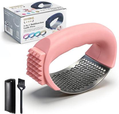 Garlic Press Rocker 304 Stainless Steel Garlic Mincer & Crusher with Silicone Peeler and Cleaning Brush, Ergonomic Dishwasher Safe Garlic Chopper Kitchen Gadget for Seniors & Home Cooks