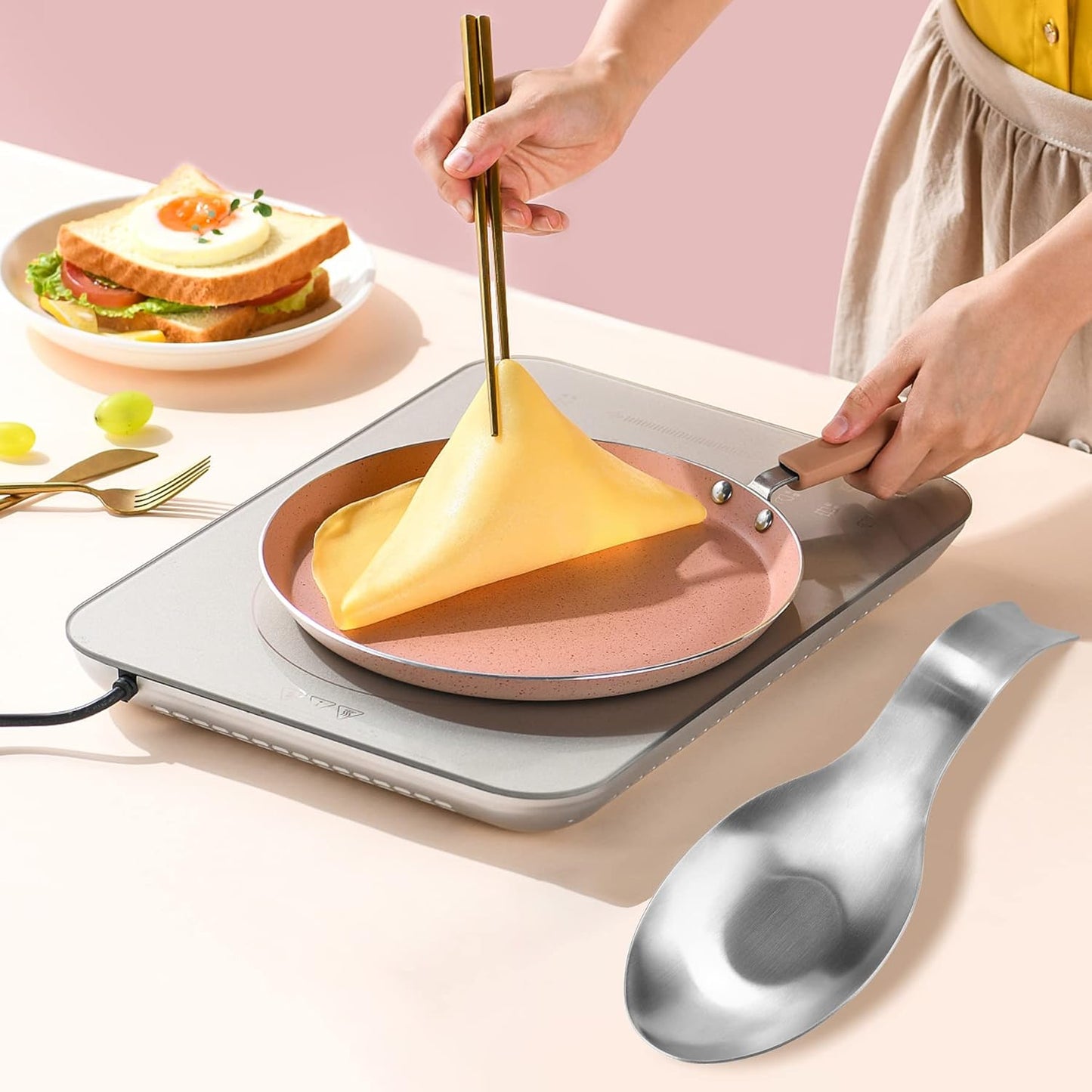 VanlonPro Stainless Steel Spoon Rest, Spatula Ladle Holder, Stainless Steel Utensil Spoon Rest Holder, Brushed Finish, Dishwasher Safe 9.8 x 3.7 Inch (Silver 1PC)