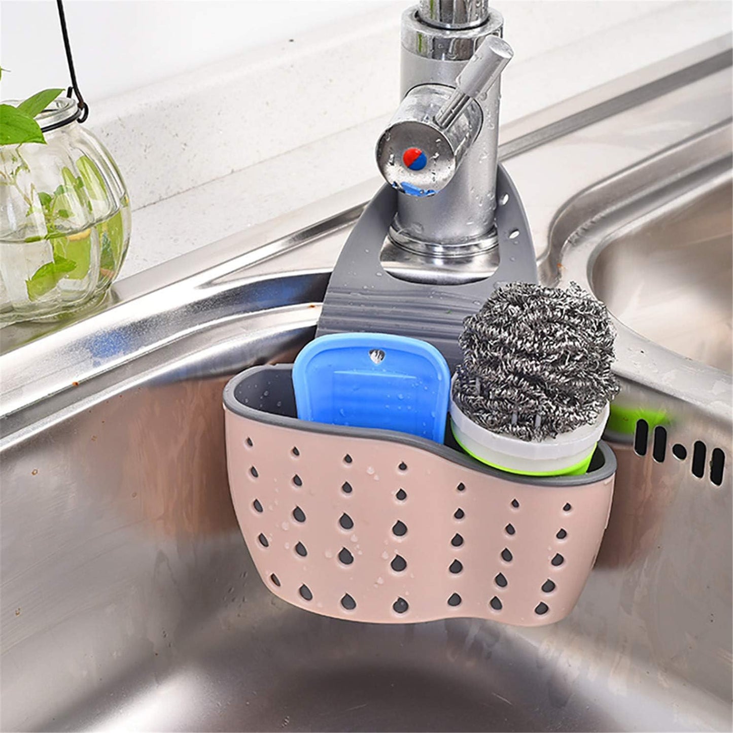 YYaaloa Sink Basket Sink Strainers Basket Kitchen Drain Shelf Sink Storage Holder (style 2- Pink)