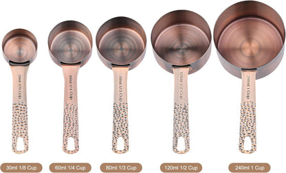 Measuring Cups Set, 18/8 Stainless Steel Measuring Cups and Spoons Set, 8 Kitchen Measuring cups & 9 Baking Measuring Spoons & Magnetic Conversion Chart&Leveler&Rings-Metal Measure Cups&Spoons