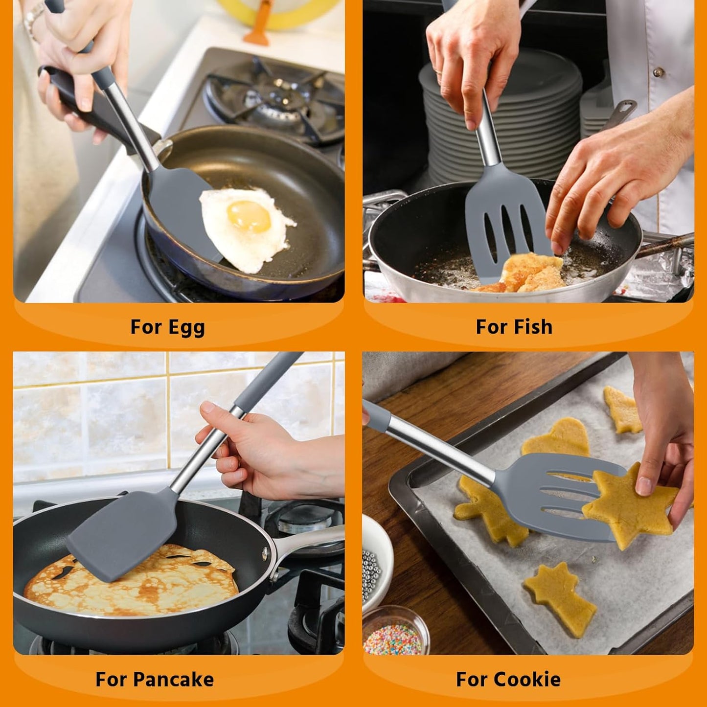 E-far Cooking Utensils Set of 4, Silicone Kitchen Utensils for Non-stick Cookware, Heat Resistant & Non-toxic Slotted Spatula Solid Spoon Turner for Flipping Mixing Serving Basting(Black)