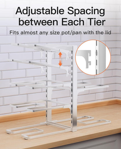 ORDORA Pots and Pans Organizer for Cabinet 16.61 Height, 8 Tier Pot Organizers Rack with 3 DIY Methods, Adjustable Pan Organizer under Cabinet Kitchen Organization and Storage