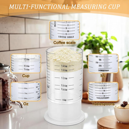 6 Pcs Adjustable Measuring Cups Set Includes 2 Cup Push up Measuring Cup and 5 Measurings Spoon for Peanut Butter 4 in 1 Liquid Dry Semi Solid Ingredient Home Cooking Tool