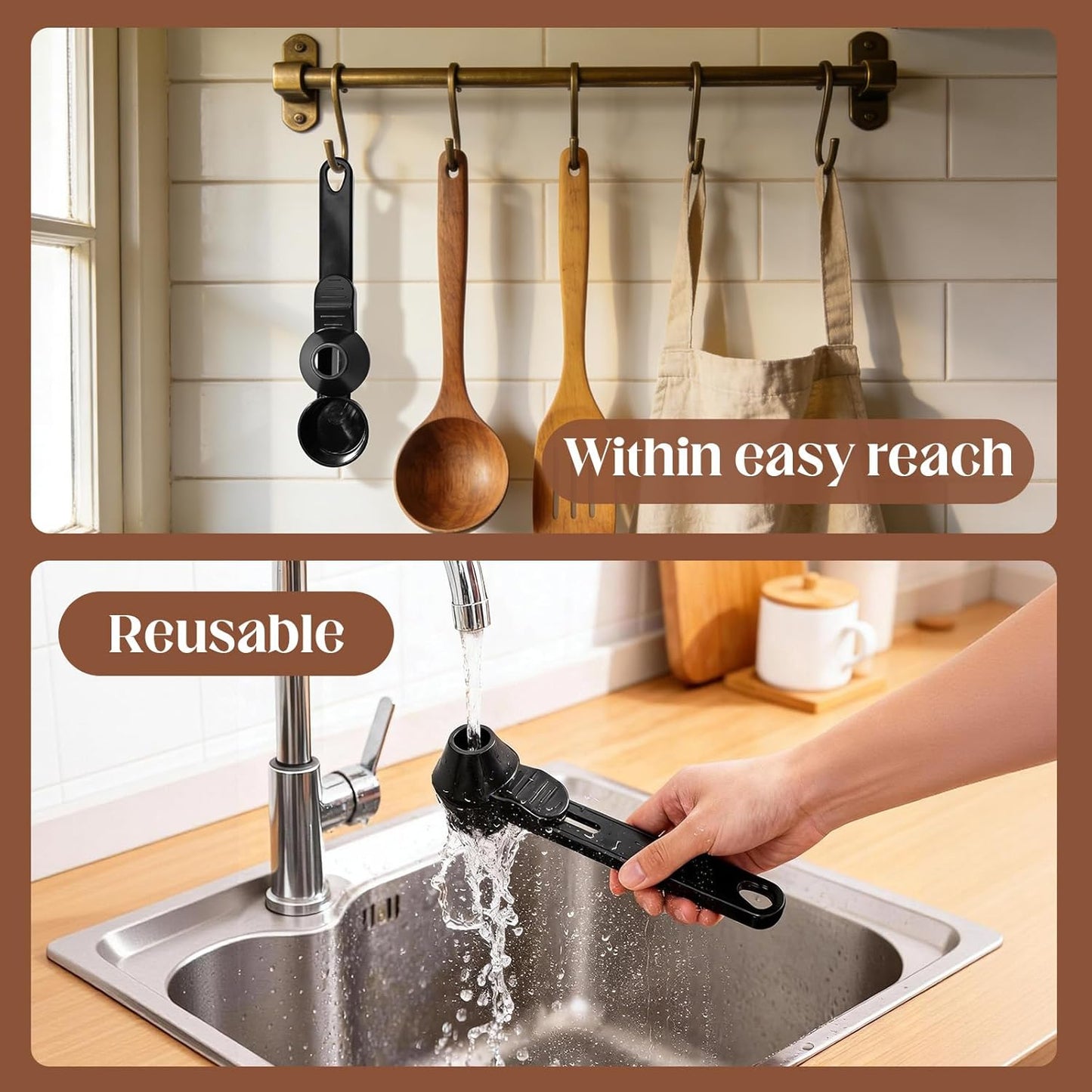 Coffee Scoop & Funnel for Reusable K Cup Refillable Tea Pods, Measuring Spoon 2 Tablespoon Capacity for Ground Coffee, Protein Powder, Tea(Black)