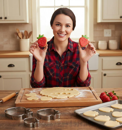 Strawberry Cookie Cutter, 3 PCS Fruit Cookie Cutters Set - 3 Sizes (3.5", 2.5", 1.5") Stainless Steel Baking Tools for Cookies, Biscuit Dough & Fondant - Durable, Fun & Professional Bakeware
