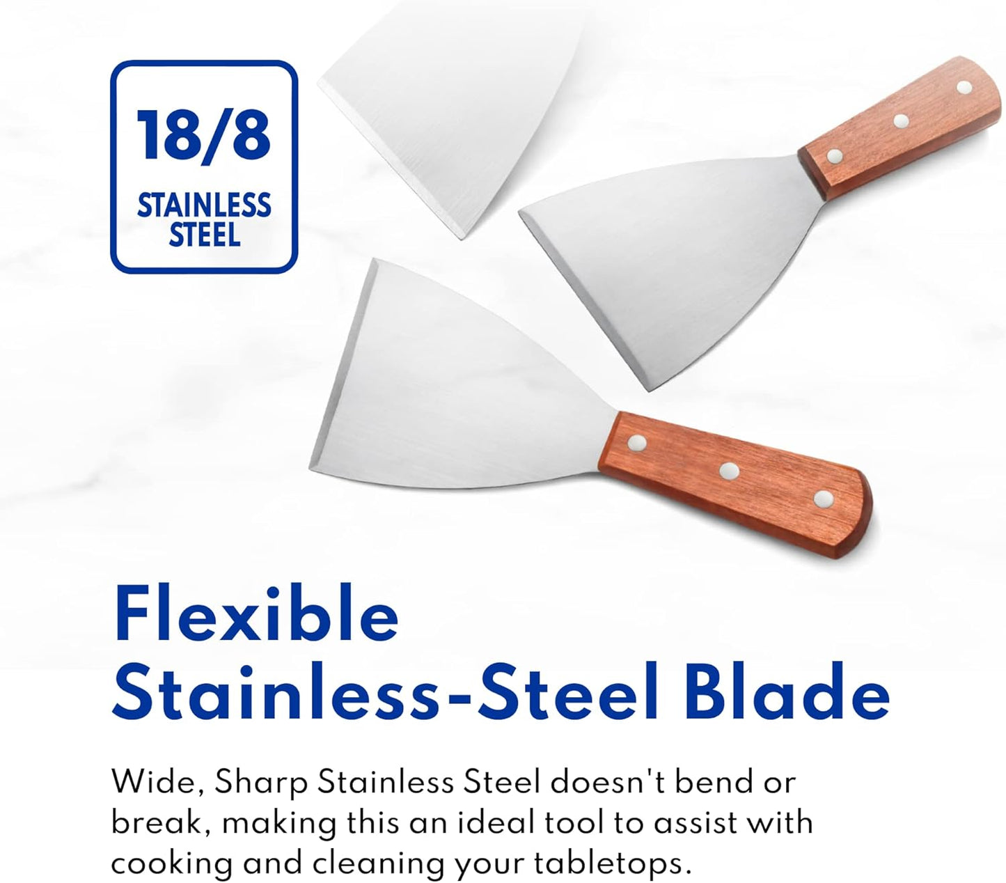 New Star Foodservice Stainless Steel Slant Edge Grill Scraper with Wood Handle, 4 x 8.5 Inch Restaurant Grade Griddle Scraper, Flat Top Scraper, Grill Cleaning Tool