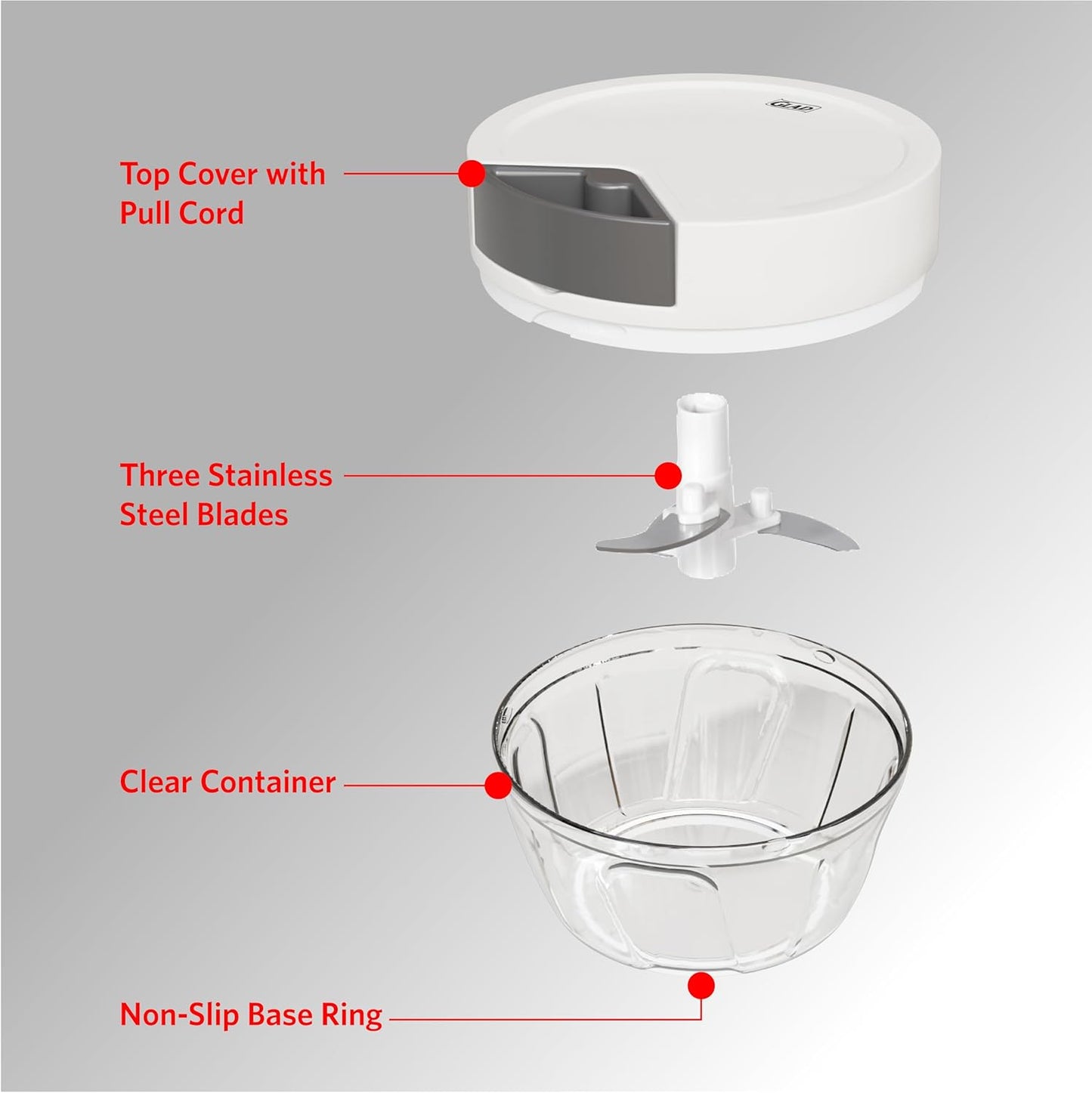 Glad Manual Pull Vegetable Chopper - Small Handheld Food Processor and Veggie Cutter with Pull String - Kitchen Cooking Tool for Meal Prep, 13.5oz (400mL)
