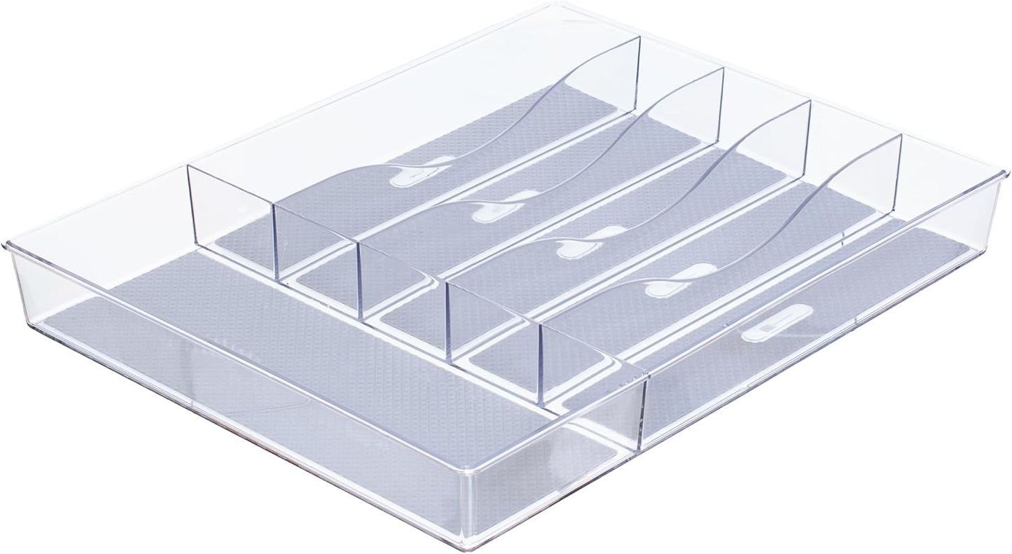 Glad Silverware & Utensil Drawer Organizer - Divided Clear Plastic Storage Tray with 5 Compartments for Kitchen Flatware and Cutlery - BPA Free, Food Safe, Non Slip, 11x13 inches