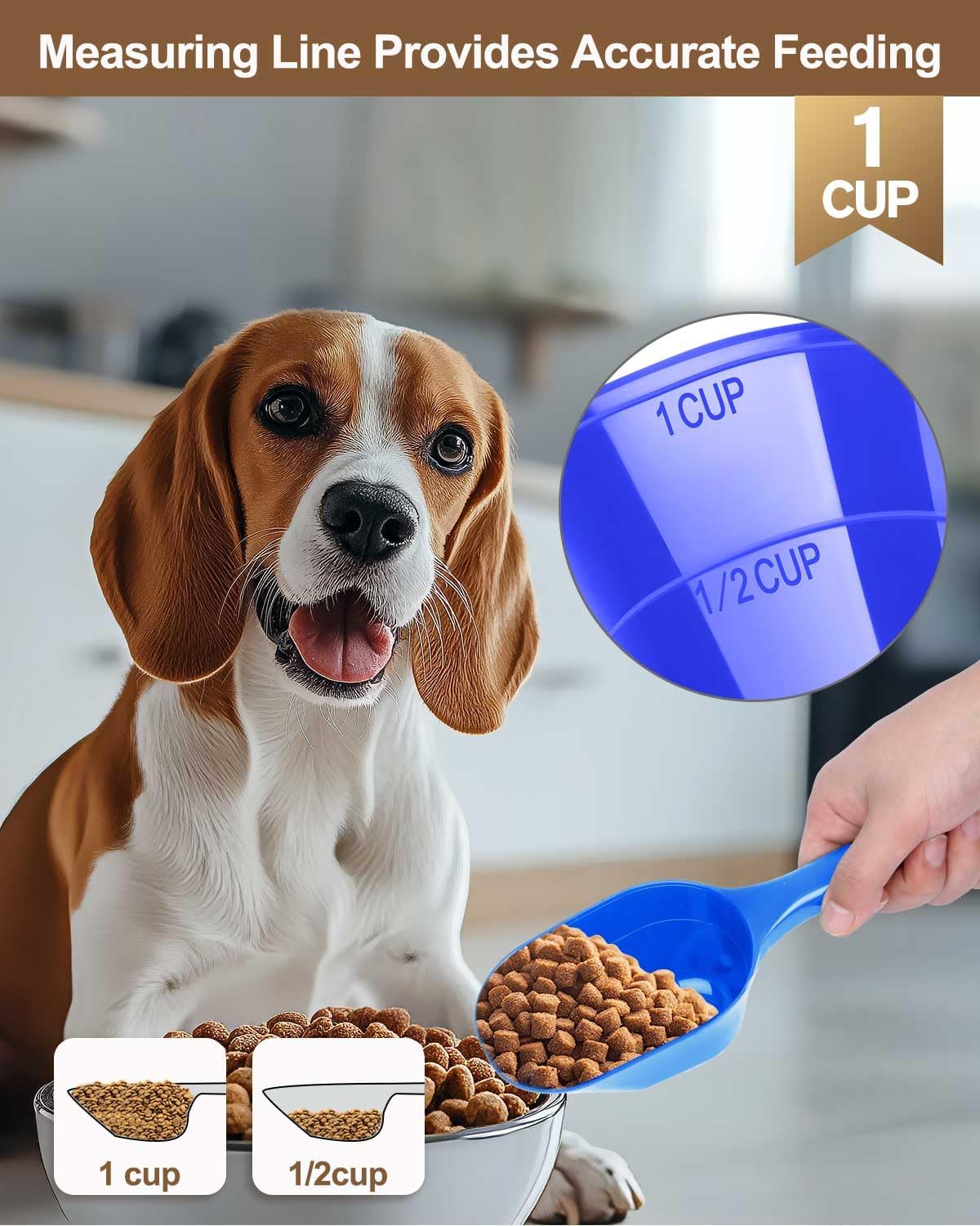 2 PACK Dog Food Scoop,1 Cup Capacity Pet Food Scoop With Measuring Lines For Dog, Puppy and Cat (Black)