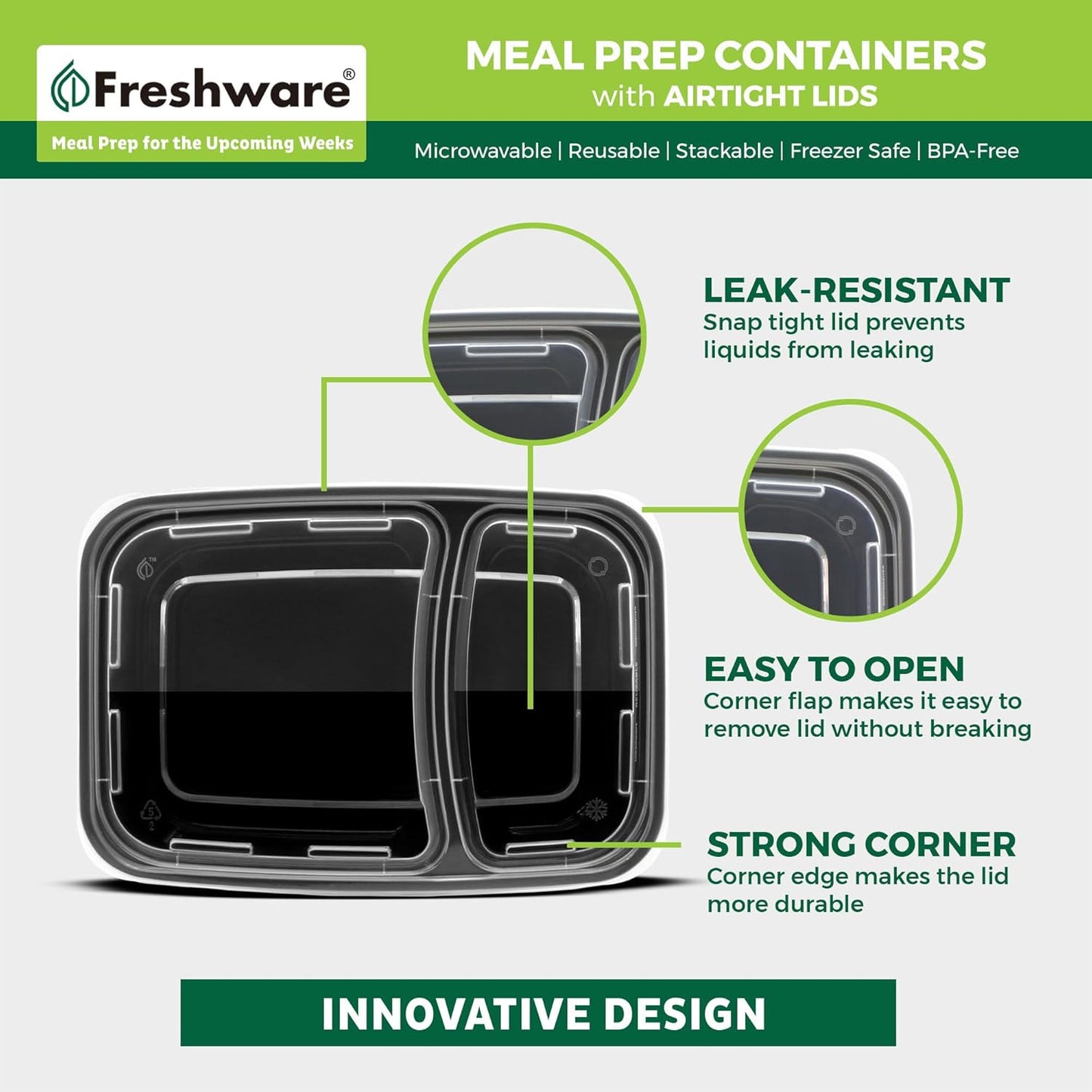 Freshware Meal Prep Bowl Containers [30 Pack] Plastic Bowls with Lids for Soup and Salad, Food Storage Bento Box, BPA Free, Stackable, Lunch Boxes, Microwave/Dishwasher/Freezer Safe (28 oz)