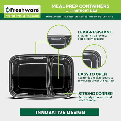 Freshware Meal Prep Bowl Containers [30 Pack] Plastic Bowls with Lids for Soup and Salad, Food Storage Bento Box, BPA Free, Stackable, Lunch Boxes, Microwave/Dishwasher/Freezer Safe (28 oz)